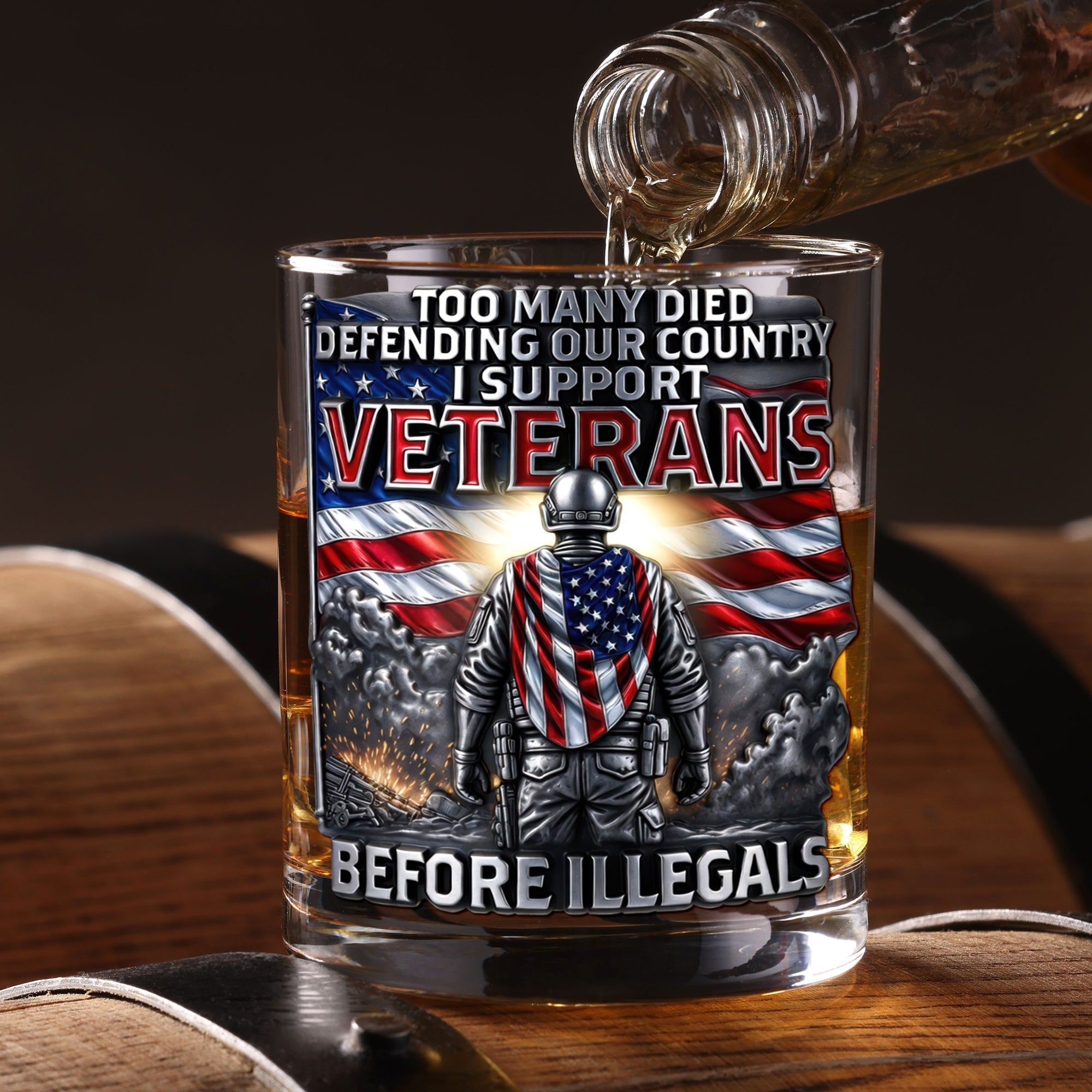 Proudly Supporting Our Veterans - Personalized Round Glass Gift Glass PopCulturePrints
