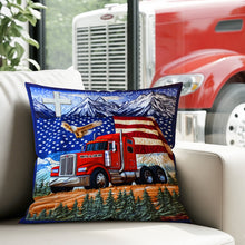 Load image into Gallery viewer, “Drive with Pride!” Personalized Trucker’s Pride Patriotic Square Pillow - Custom Gifts for Truck Lovers Pillow PopCulturePrints
