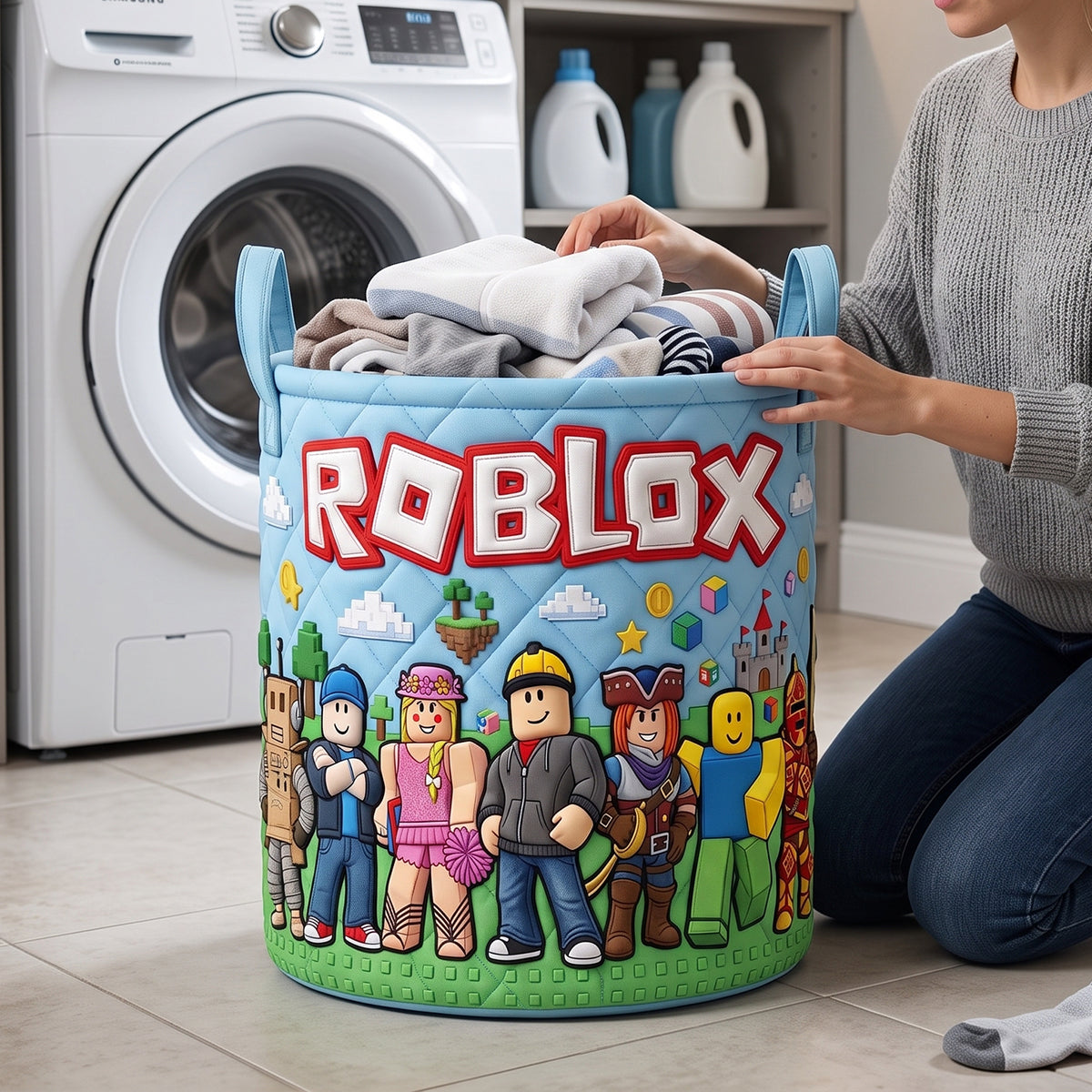Block World Laundry Basket - Personalized Gifts 01natn140726 Laundry Basket PopCulturePrints