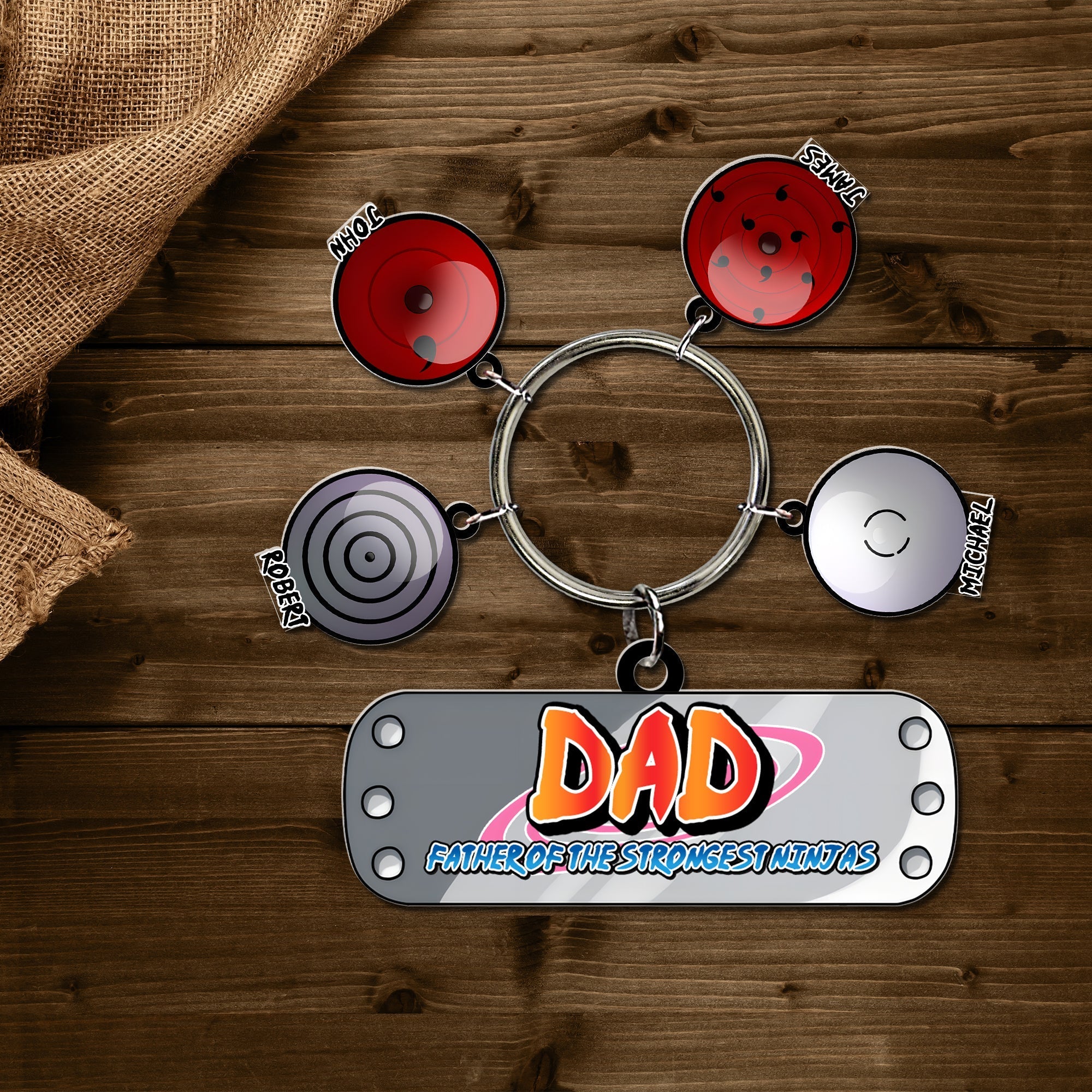 Personalized Gamer Dad Keychain with Ninja Eye Charms Keychains PopCulturePrints