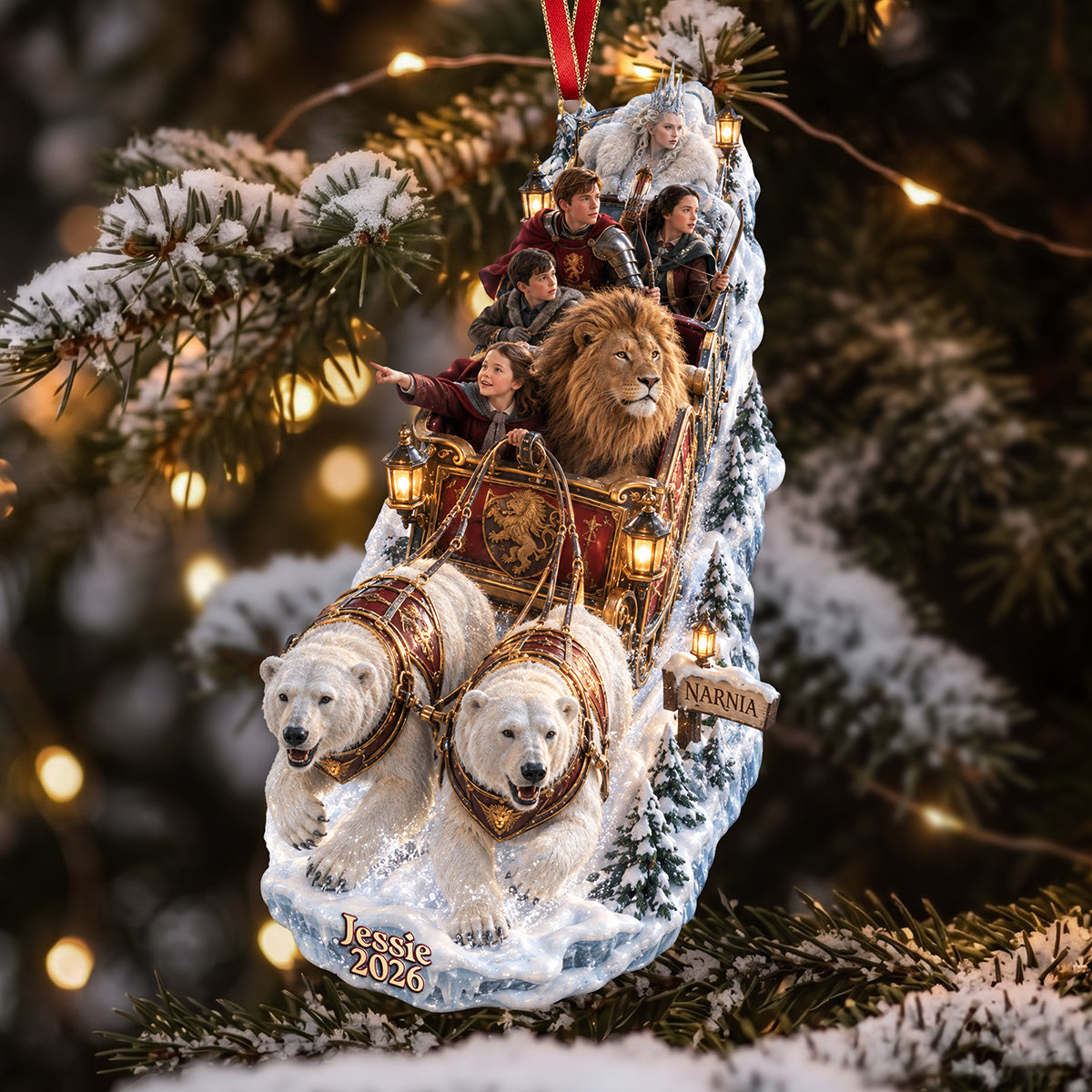 “Journey to Narnia Awaits!” - Sleigh To The Imaginary World Ornament, Personalized Christmas Gift for All Ages Ornament PopCulturePrints