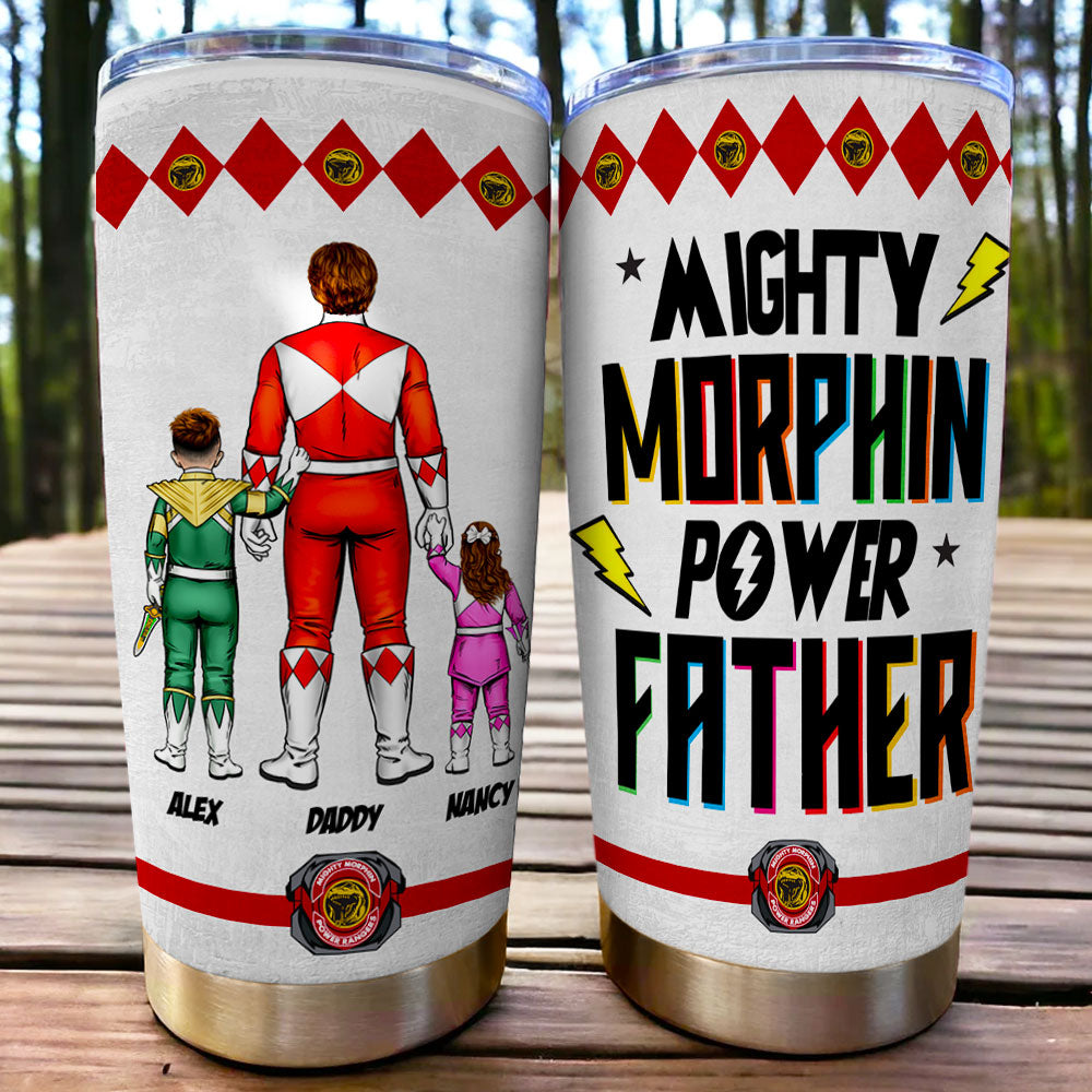 “A Father's Love is Mighty!” - Power Father Tumbler - Personalized Gift for Dad, Grandpa, and Any Father Figure Tumbler Cup PopCulturePrints