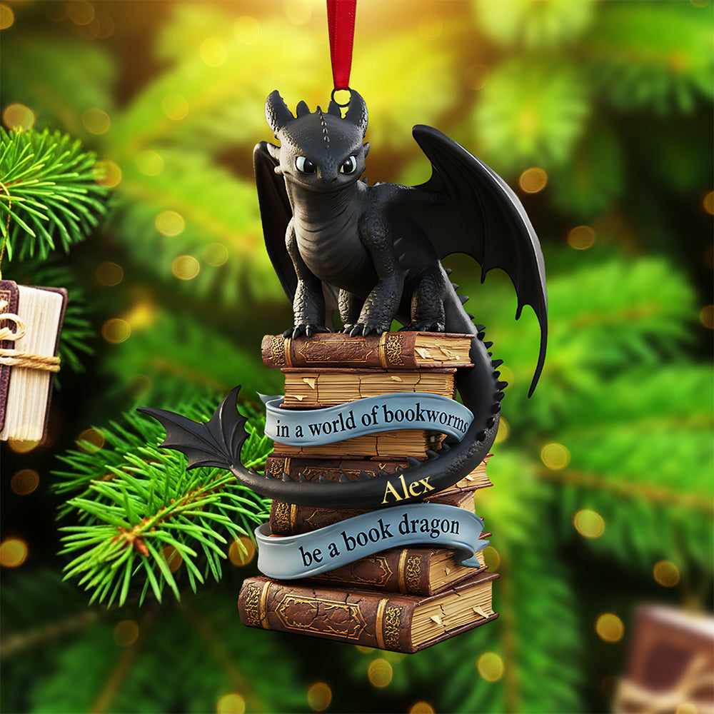 Be a Book Dragon - Personalized Christmas Ornament for Book Lovers Ornament PopCulturePrints