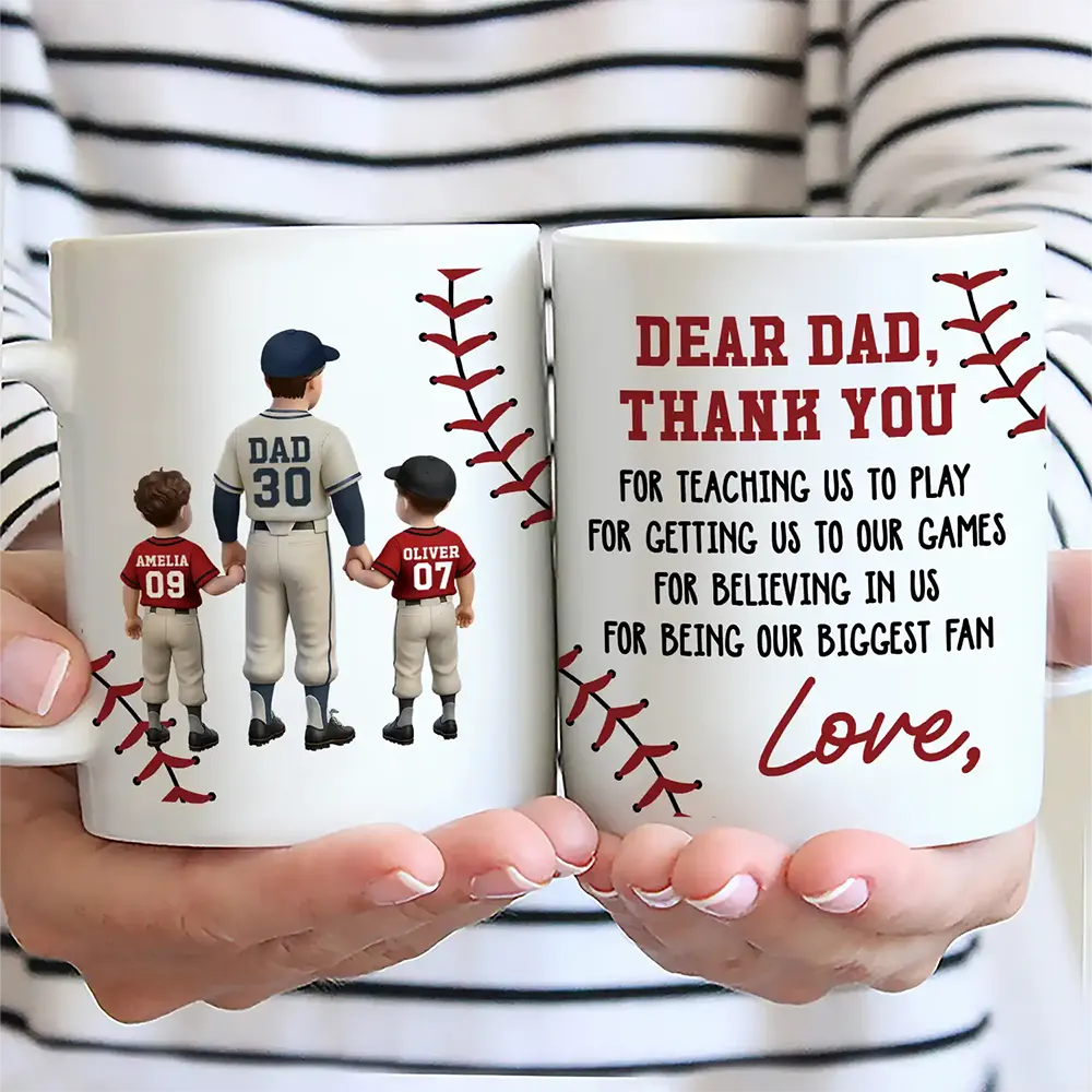 Dear Dad, Thank You For Teaching Me To Play Baseball - Personalized Mug Gift for Dads and Grandpas Mug PopCulturePrints