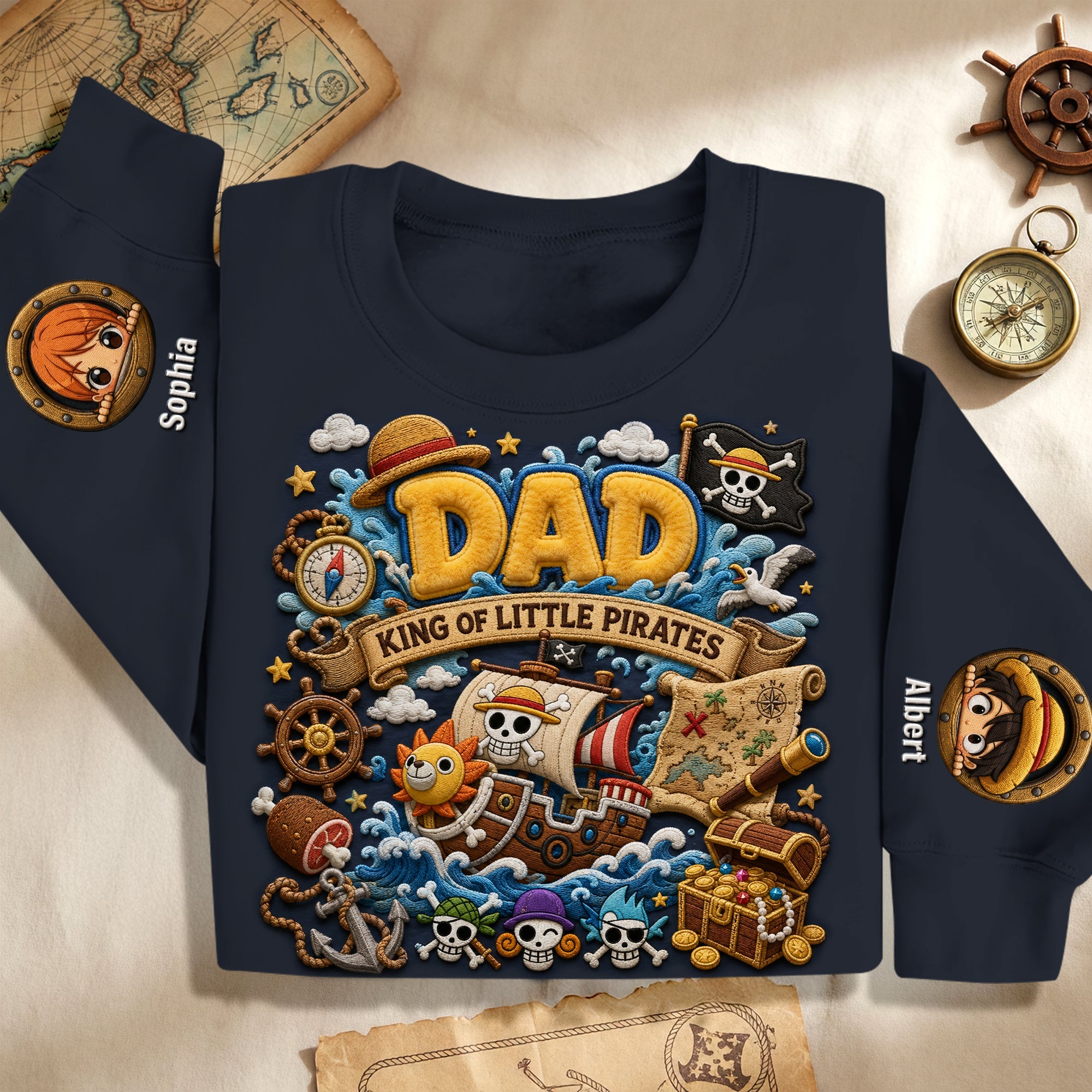 “Dad, King of Little Pirates” - Personalized Sweatshirt for Dads and Grandpas AOP Products PopCulturePrints