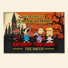 Load image into Gallery viewer, Personalized Family Halloween Doormat - Welcome to Our Nightmare
