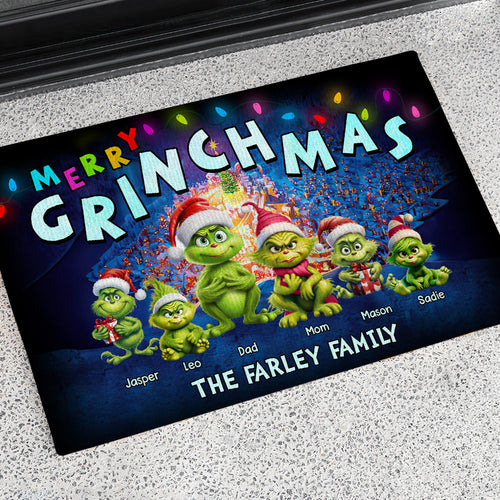Personalized Grinch Family Christmas Doormat Doormat PopCulturePrints