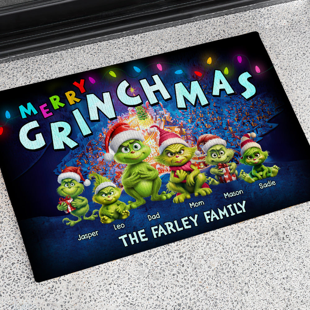 Personalized Grinch Family Christmas Doormat Doormat PopCulturePrints