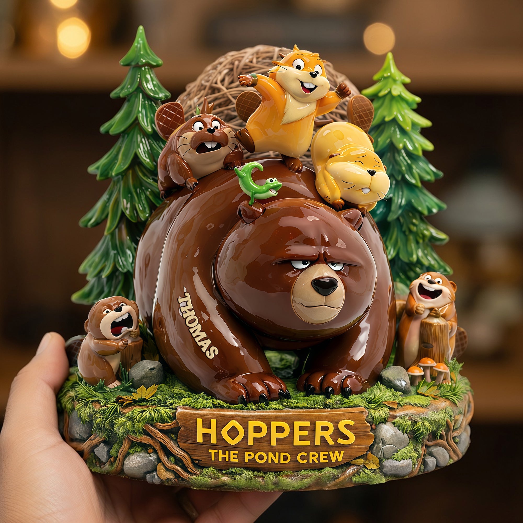 Embrace Adventure: Cute Bear with Otter Friends Acrylic Plaque - Personalized Gifts for Pond Crew Shaped Plaques PopCulturePrints