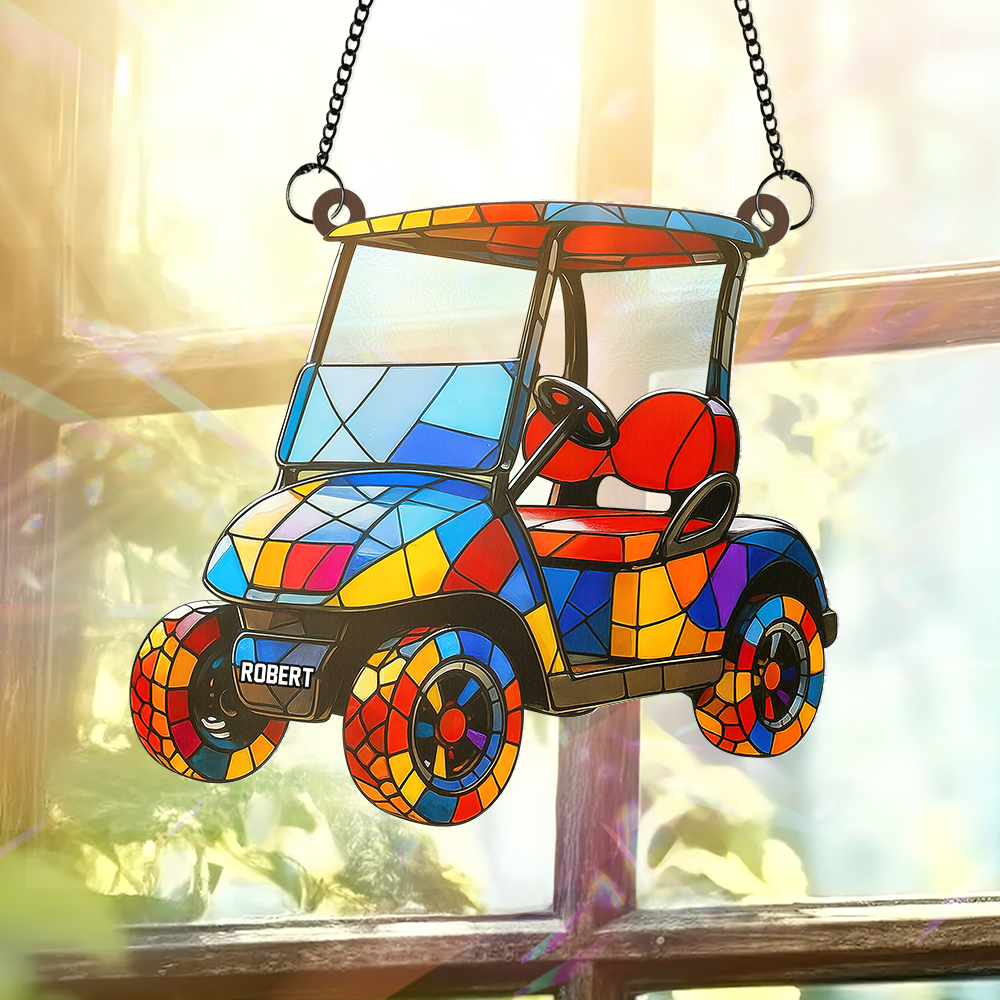 "Drive Your Passion!" - Golf Cart Suncatcher, Personalized Gift for Golf Lovers Ornament PopCulturePrints