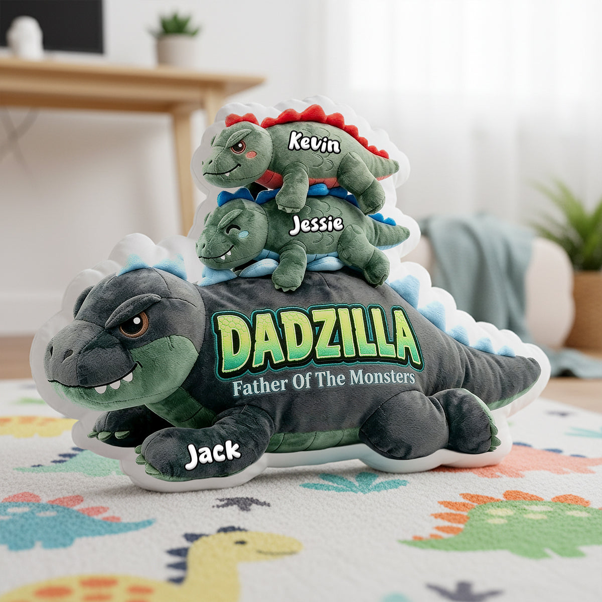 Dadzilla: Make Dad Roar with Joy - Personalized Giant Creatures Pillow for Dads Pillow PopCulturePrints