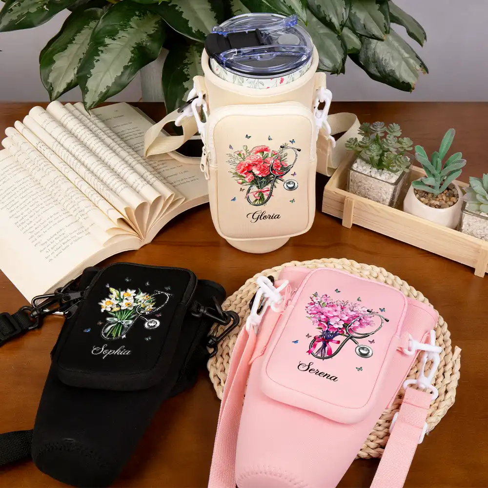 “Personalized Touch for Every Healer” - Birth Flower Stethoscope - Custom Bottle Carrier Bag Bottle Carrier Bag PopCulturePrints