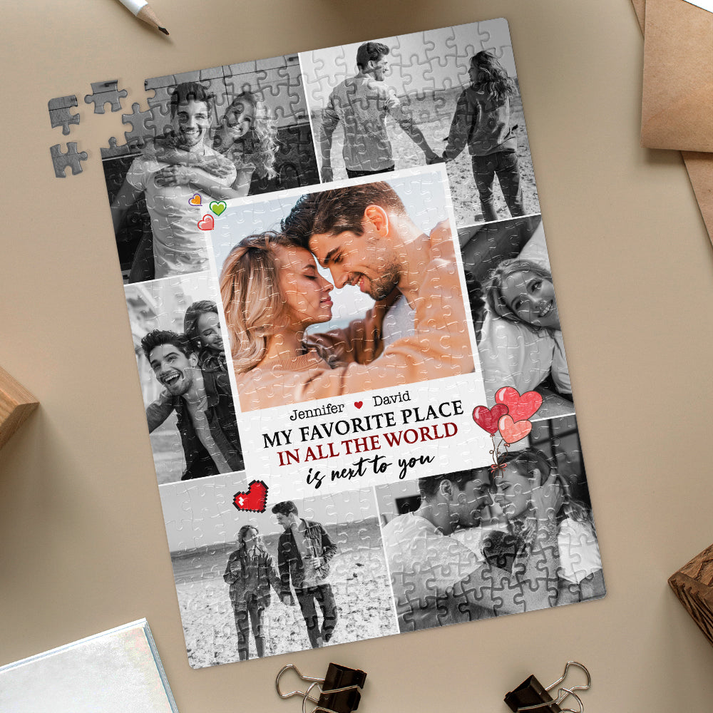 Personalized Couple Jigsaw Puzzle - My Favorite Place Is Next To You Wood Sign PopCulturePrints