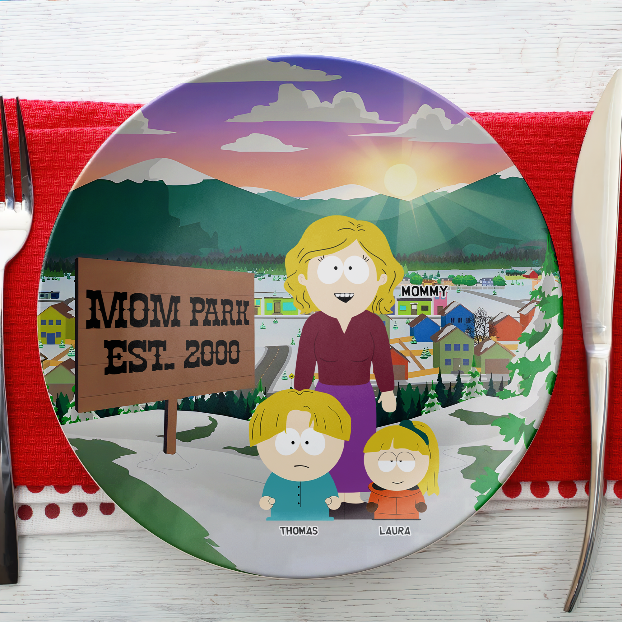 A Loving Tribute: Personalized Mom Park Ceramic Round Plate - Ideal Gift for Mom and Grandma Ceramic Round Plate PopCulturePrints
