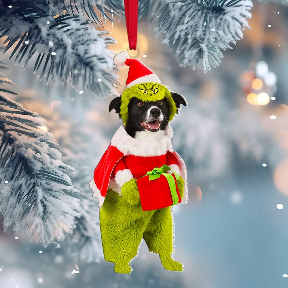 Personalized Grinch Dog Photo Christmas Ornament Ornament PopCulturePrints