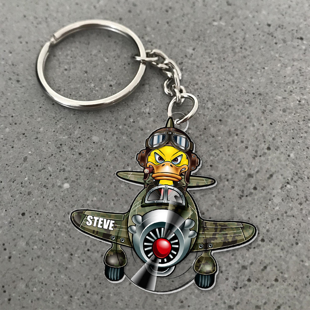 Personalized Cartoon Duck Pilot Keychain