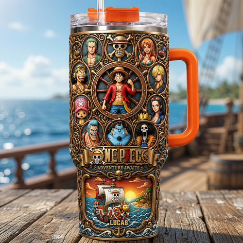 Adventure Awaits Tumbler With Handle - Personalized Gifts for Anime Lovers Tumbler Cup PopCulturePrints