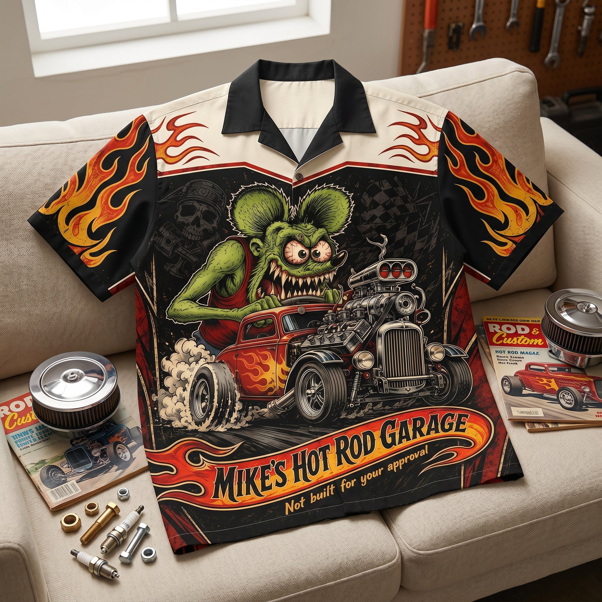 “Rev Up Your Style!” - Outstanding Hot Rod Hawaiian Shirt - Personalized Gift for Hot Rod Lovers
