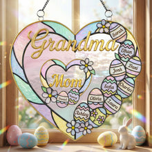 Load image into Gallery viewer, “A Heartfelt Gift for Grandma &amp; Mom” - Personalized Mom &amp; Grandma Heart Suncatcher Ornament - Perfect Easter Gift Ornament PopCulturePrints
