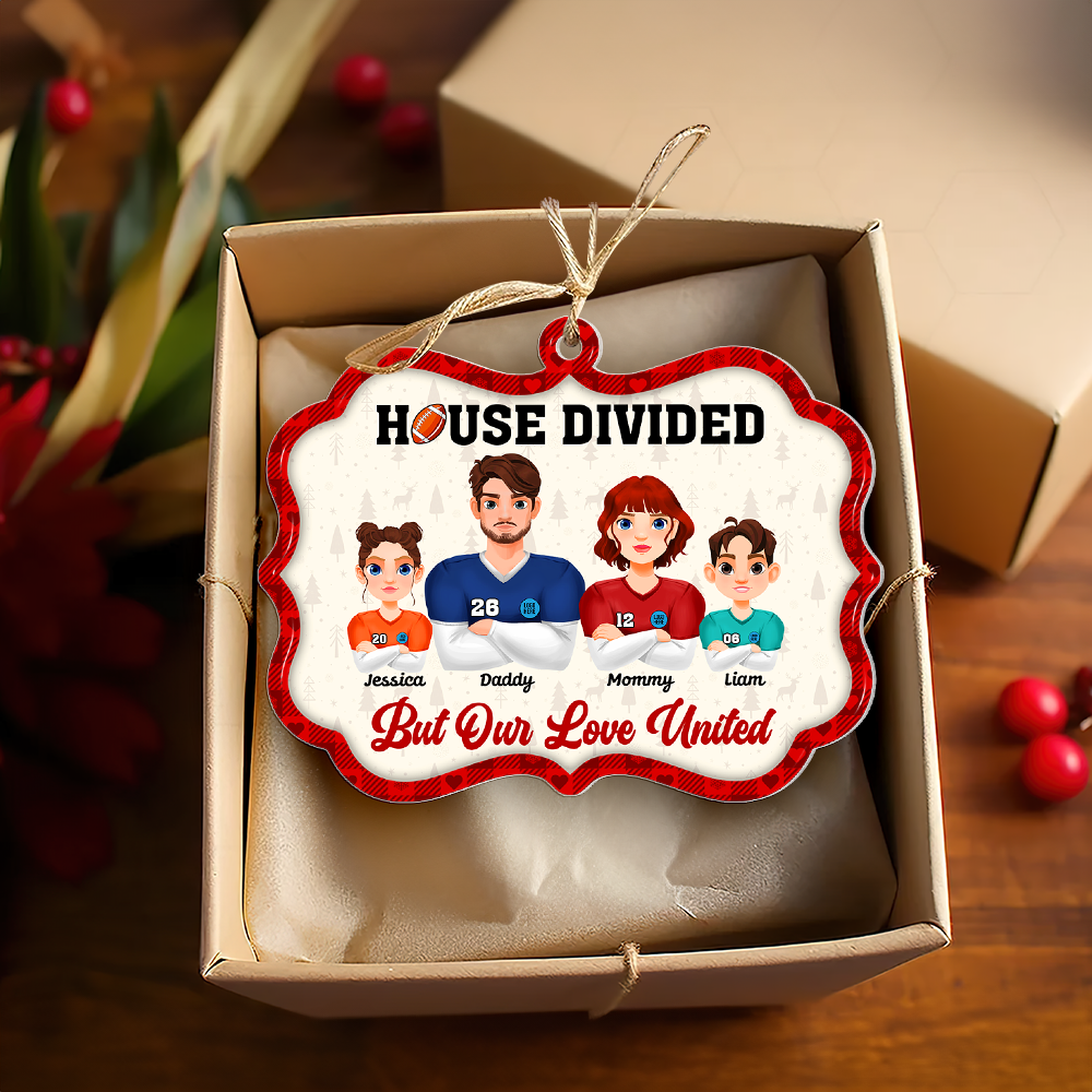 Personalized Football Family Christmas Ornament - House Divided, Love United Ornament PopCulturePrints