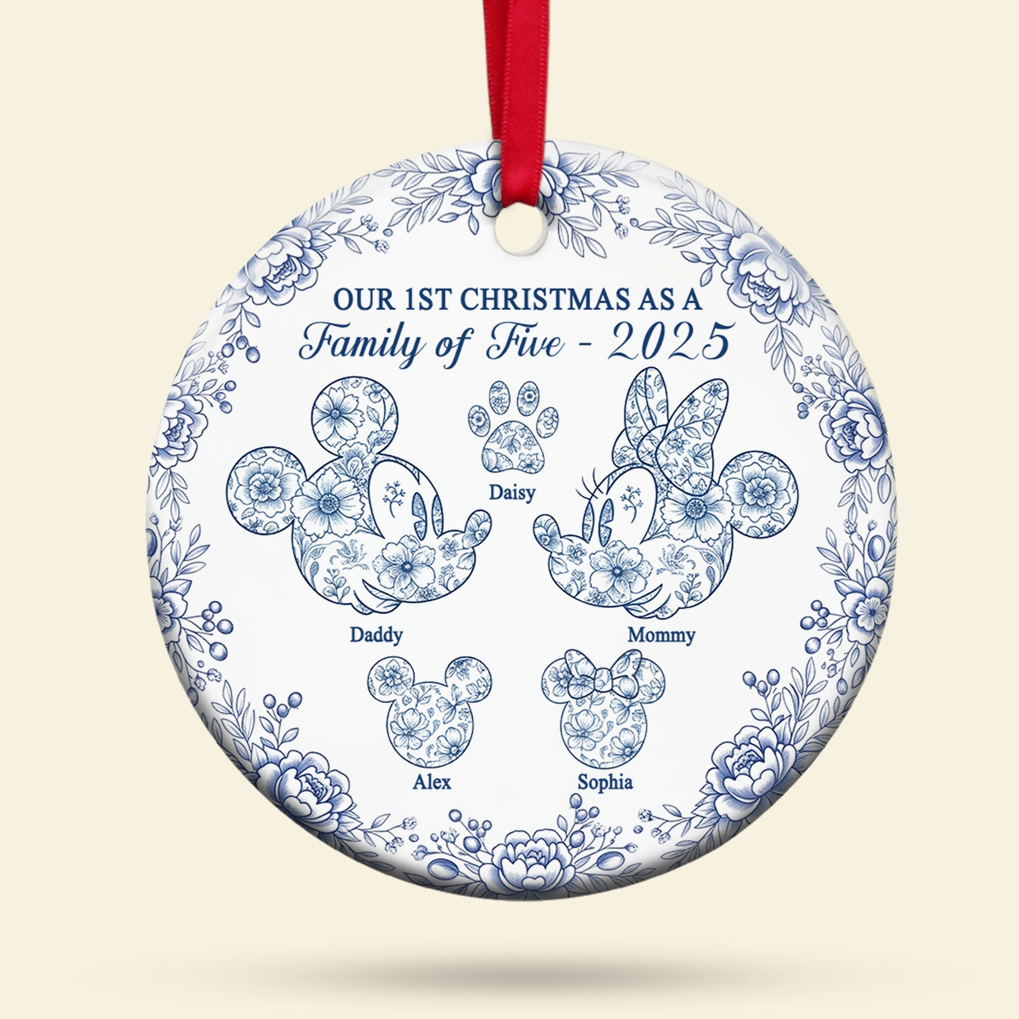 Cute Four Toile Family Ornament - Personalized Family Gift for Every Occasion Ornament PopCulturePrints