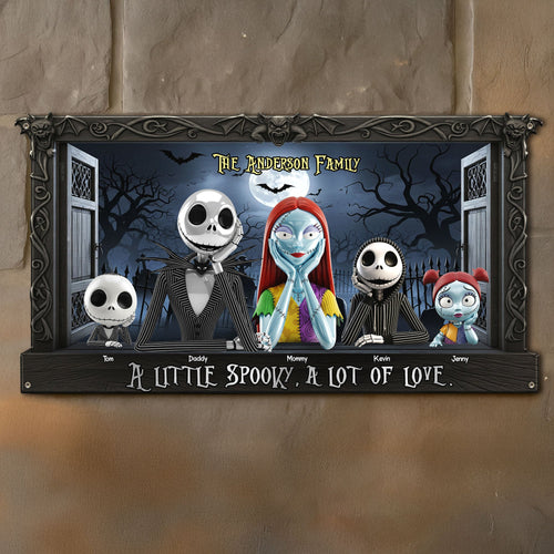A Little Spooky, A Lot of Love - Personalized Horror Family Metal Sign Metal Signs PopCulturePrints