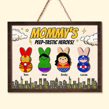 Load image into Gallery viewer, Personalized Superhero Bunny Wood Sign for Mom Wood Sign PopCulturePrints
