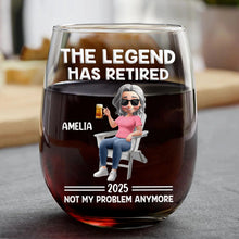 Load image into Gallery viewer, The Legend Has Retired - Personalized Stemless Wine Glass Wine Glass PopCulturePrints
