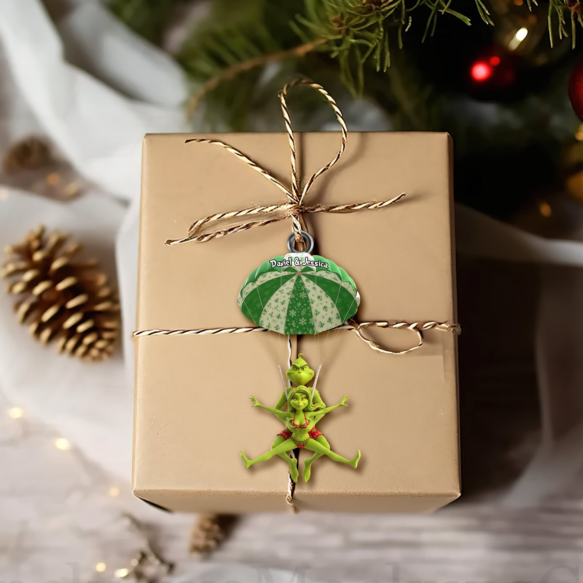 "Celebrate Your Love with a Twist!" - Naughty Green Parachute Couple Ornament - Personalized Gift for Couples Ornament PopCulturePrints