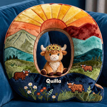 Load image into Gallery viewer, Bring a Smile with Our Cute Highland Cow Alphabet Initial Letter Shaped Pillow - Perfect Personalized Gift for Highland Cow Lovers! Pillow PopCulturePrints
