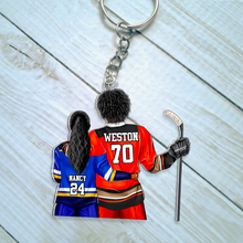 Load image into Gallery viewer, Personalized Hockey Couple Keychain - Unique Custom Valentine&#39;s Day Gifts Keychains PopCulturePrints
