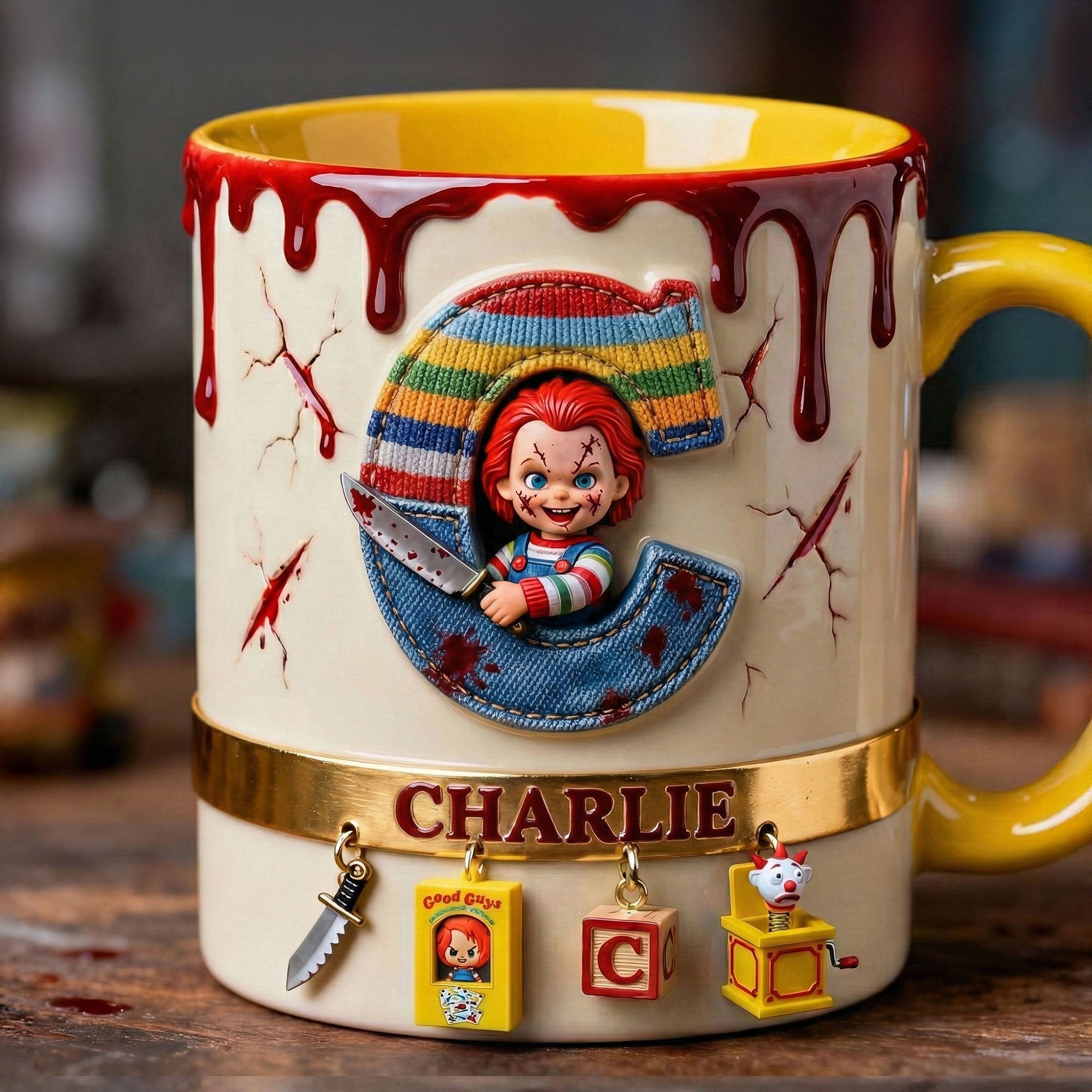 “Unleash Your Inner Horror!” - Playful Horror Alphabet Initial Letter Accent Mug - Personalized Gift for Halloween Lovers, Horror Fans, and Unique Gift Seekers Coffee Mug PopCulturePrints