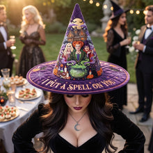 Load image into Gallery viewer, "I Put A Spell On You" - Personalized Sisterhood Of Spells Quilted Witch Hat - Custom Halloween Gift for Friends, Sisters, and Witches Quilted Witch Hat PopCulturePrints
