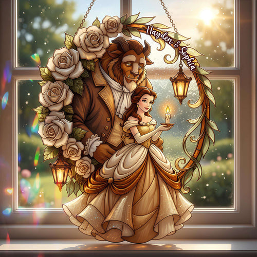 Love Shines Bright - Enchanted Rose Couple Suncatcher | Personalized Gifts for Couples Ornament PopCulturePrints