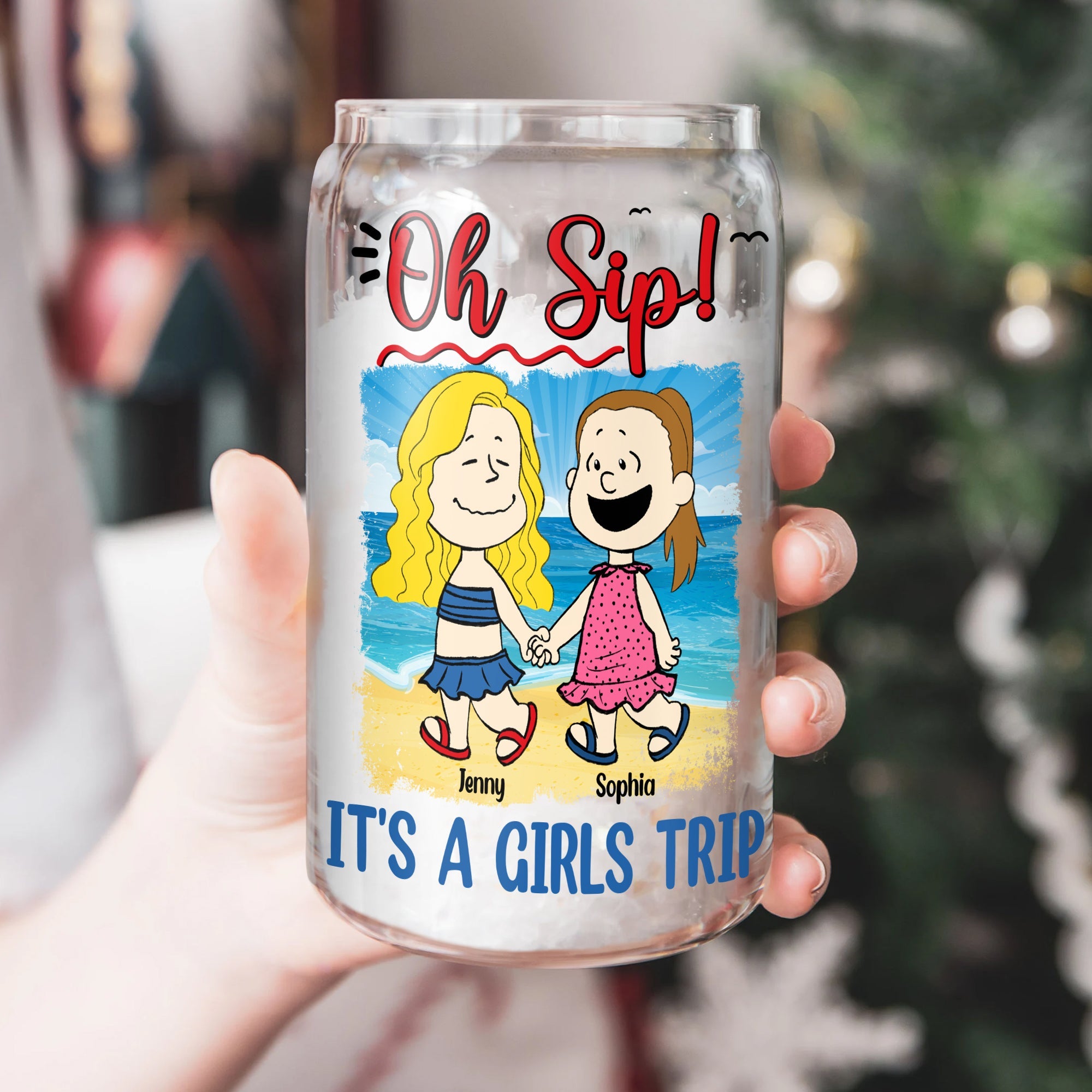 Personalized 'Oh Sip!' Girls Trip Bestie Glass Can