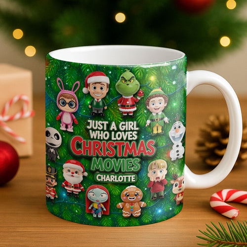 Just a Girl Who Loves Christmas Movies - Personalized Christmas Mug for Movie Lovers Coffee Mug PopCulturePrints