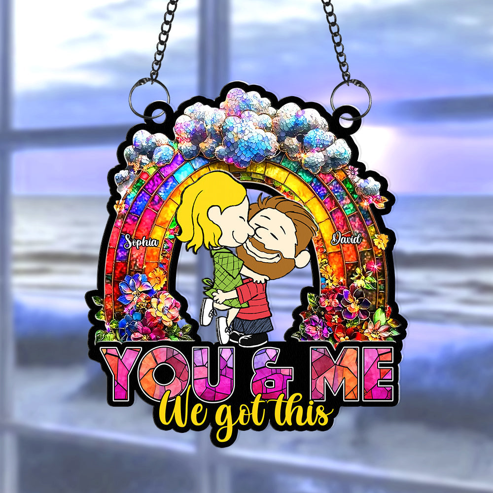 Personalized Acrylic Suncatcher - Rainbow Flower Couple Suncatcher PopCulturePrints