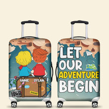 Load image into Gallery viewer, Personalized Luggage Cover for Couples - Let Our Adventure Begin Luggage Covers PopCulturePrints
