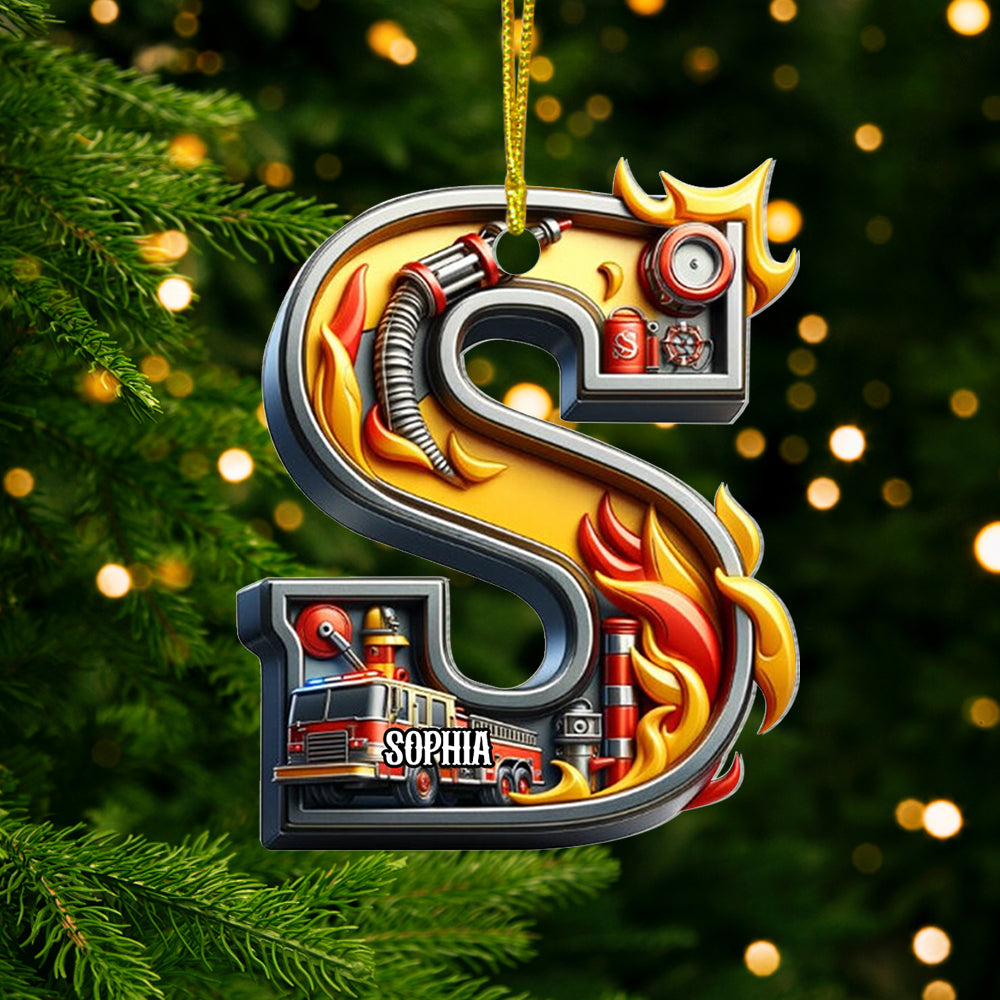 Personalized Fire Truck Lover Christmas Ornament - Alphabet Letter S