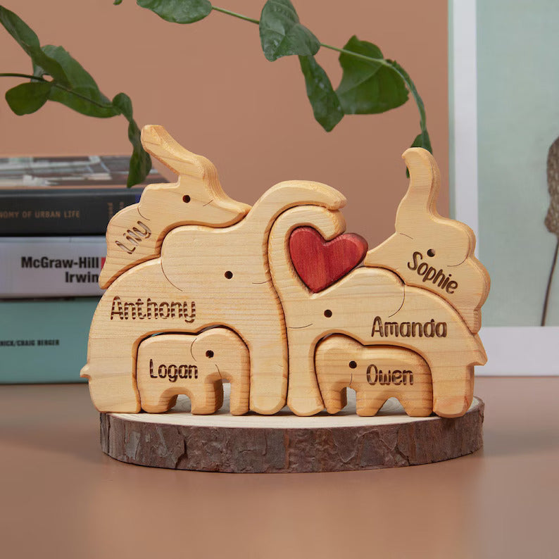 Cherish Family Bonds with Our Personalized Elephant Family Wooden Puzzle Wood Puzzle PopCulturePrints