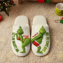 Load image into Gallery viewer, “Let&#39;s Be Naughty and Save Santa the Trip” - Personalized Christmas Gifts for Couples Home Slippers Shoes PopCulturePrints
