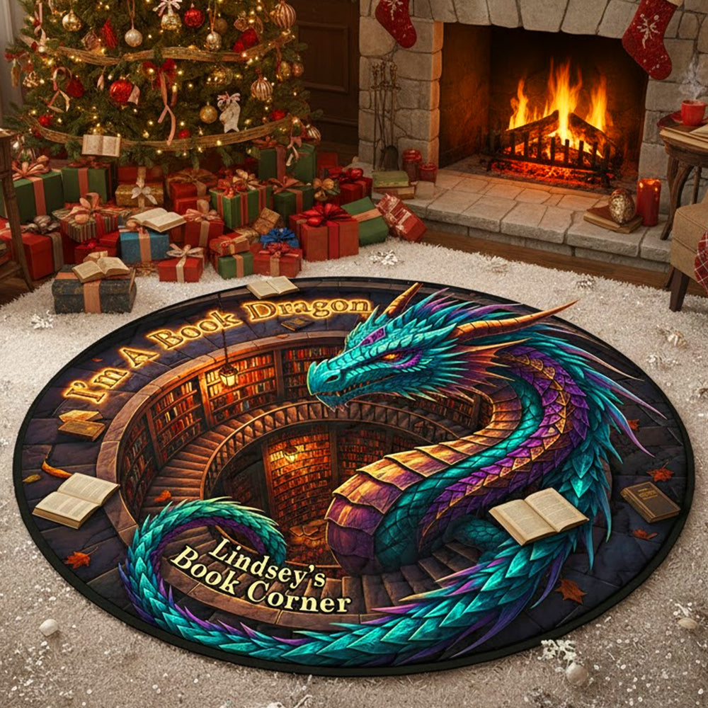 “I’m A Book Dragon” - Personalized Quilted Round Mat - Unique Gift for Book Lovers Doormat PopCulturePrints