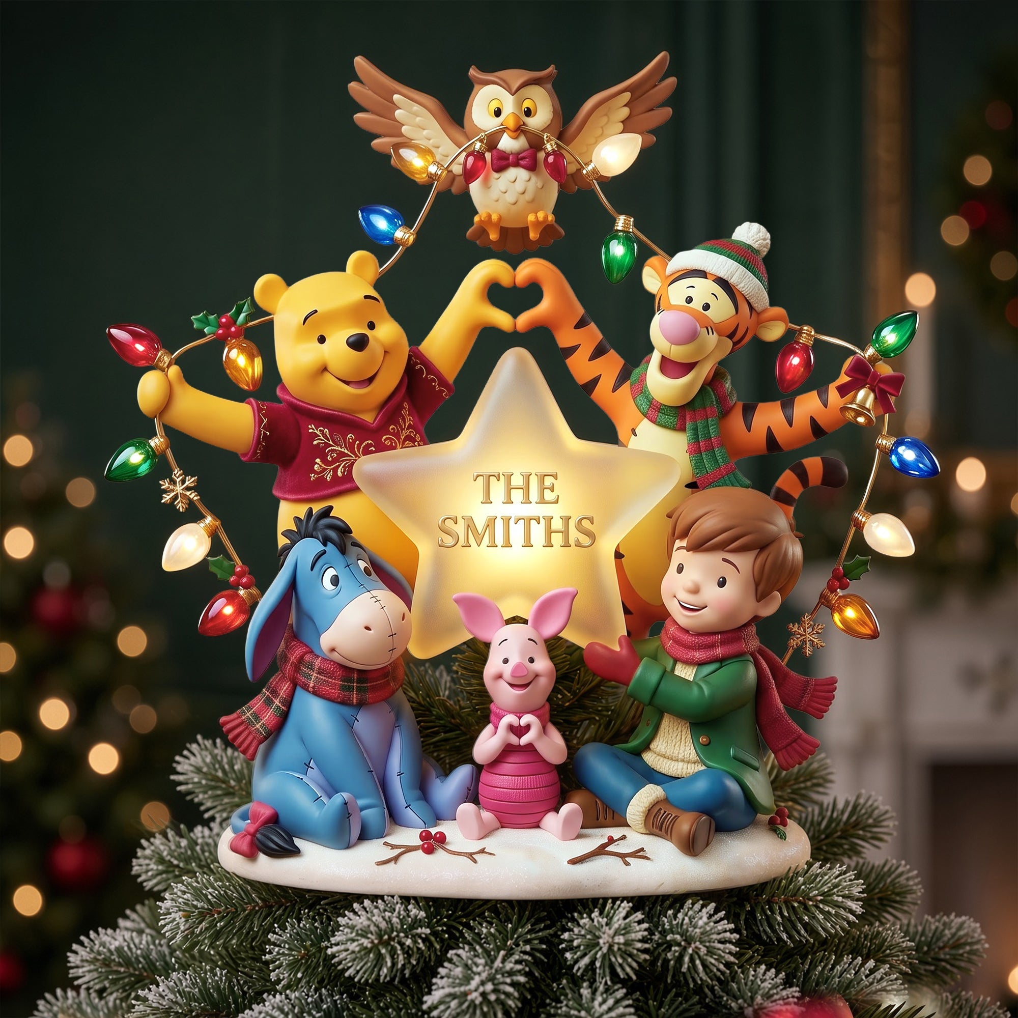 "Celebrate Togetherness with Woodland Friends!" - Personalized Christmas Tree Topper - Gift for Families, Kids, and Loved Ones