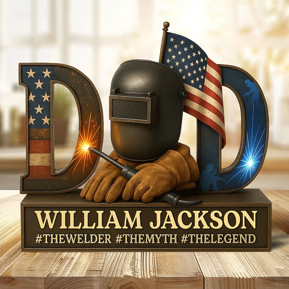 “A True Artisan, Just Like Dad” - Personalized American Welder Acrylic Plaque - Gift for Dad, Grandpa, and More Shaped Plaques PopCulturePrints