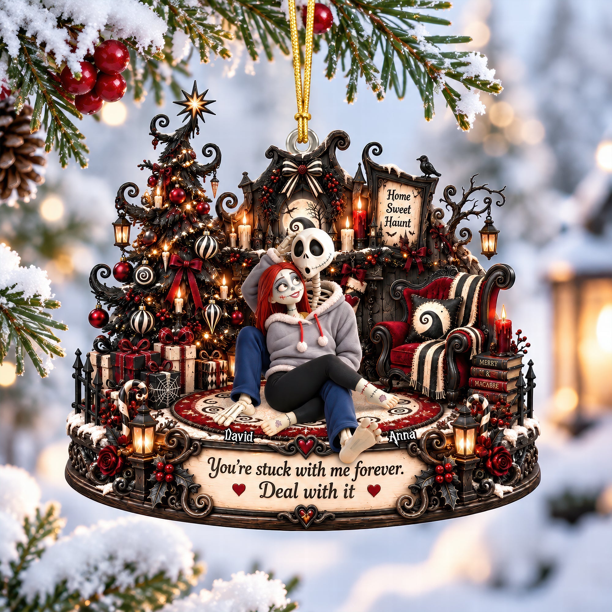 You're Stuck With Me Forever - Gothic Couple Christmas Ornament - Personalized Gifts for Couples