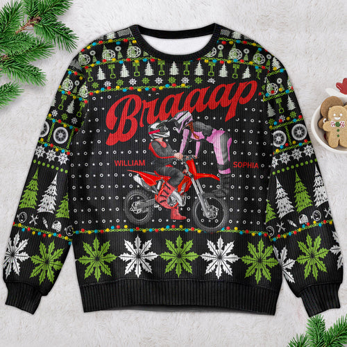 Custom Motorcross Christmas Sweater for Couples | Personalized Ugly Sweater | Valentine's Day Gifts Ugly Christmas Sweater PopCulturePrints
