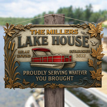 Load image into Gallery viewer, &quot;Relax and Unwind at Your Lake House&quot; - Personalized Metal Sign for Pontoon Lovers - Unique Gift for Boat Enthusiasts, Homeowners, and Nature Lovers Metal Signs PopCulturePrints
