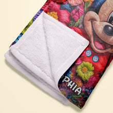 Load image into Gallery viewer, Personalized Cartoon Character Blanket - Floral Design Blanket PopCulturePrints
