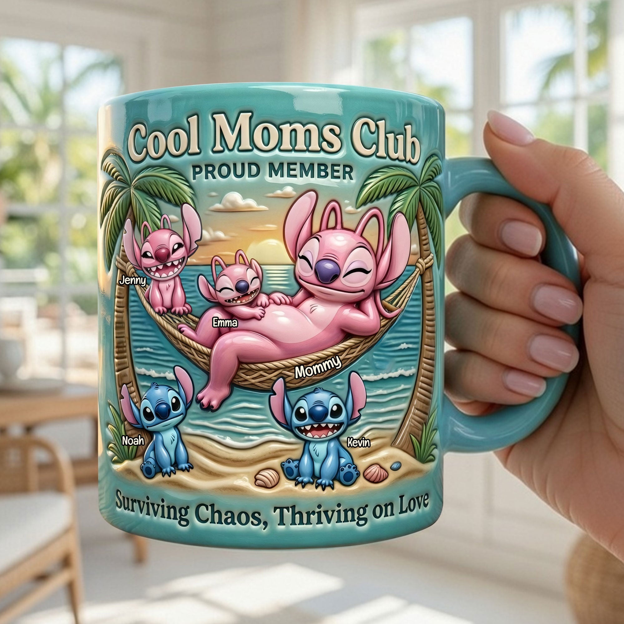“Surviving Chaos, Thriving on Love” - Chilling Mom & Hers Mischievous Kids Mug - Personalized Gift for Moms, Grandmas, and Loved Ones Coffee Mug PopCulturePrints
