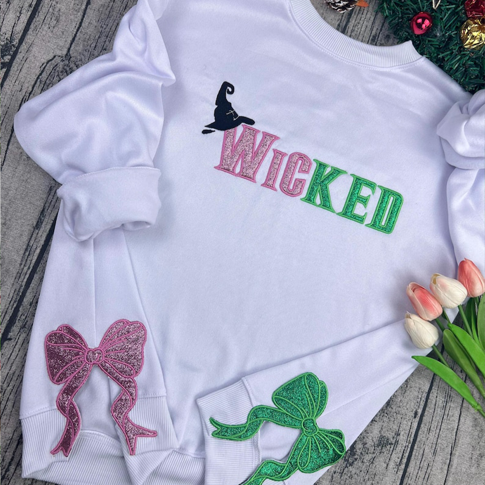 Wicked Christmas Embroidered Sweatshirt with Glitter Bows